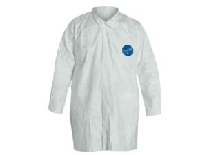 TY210SWHLG003000 Tyvek Disposable Collared Snap Front Lab Coat w/Storm flap & Serged Seams - LG